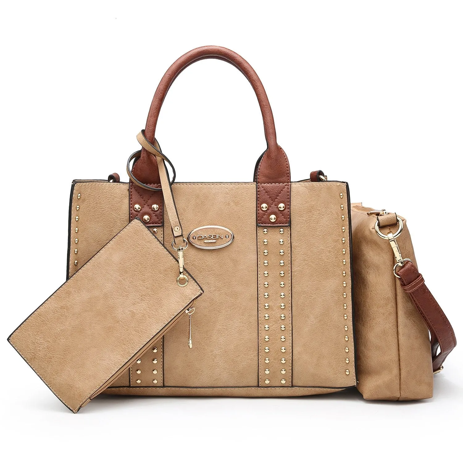 Eco Friendly Classic Elegance Studded 3-in-1 Top Handle Tote Handbag l Dasein