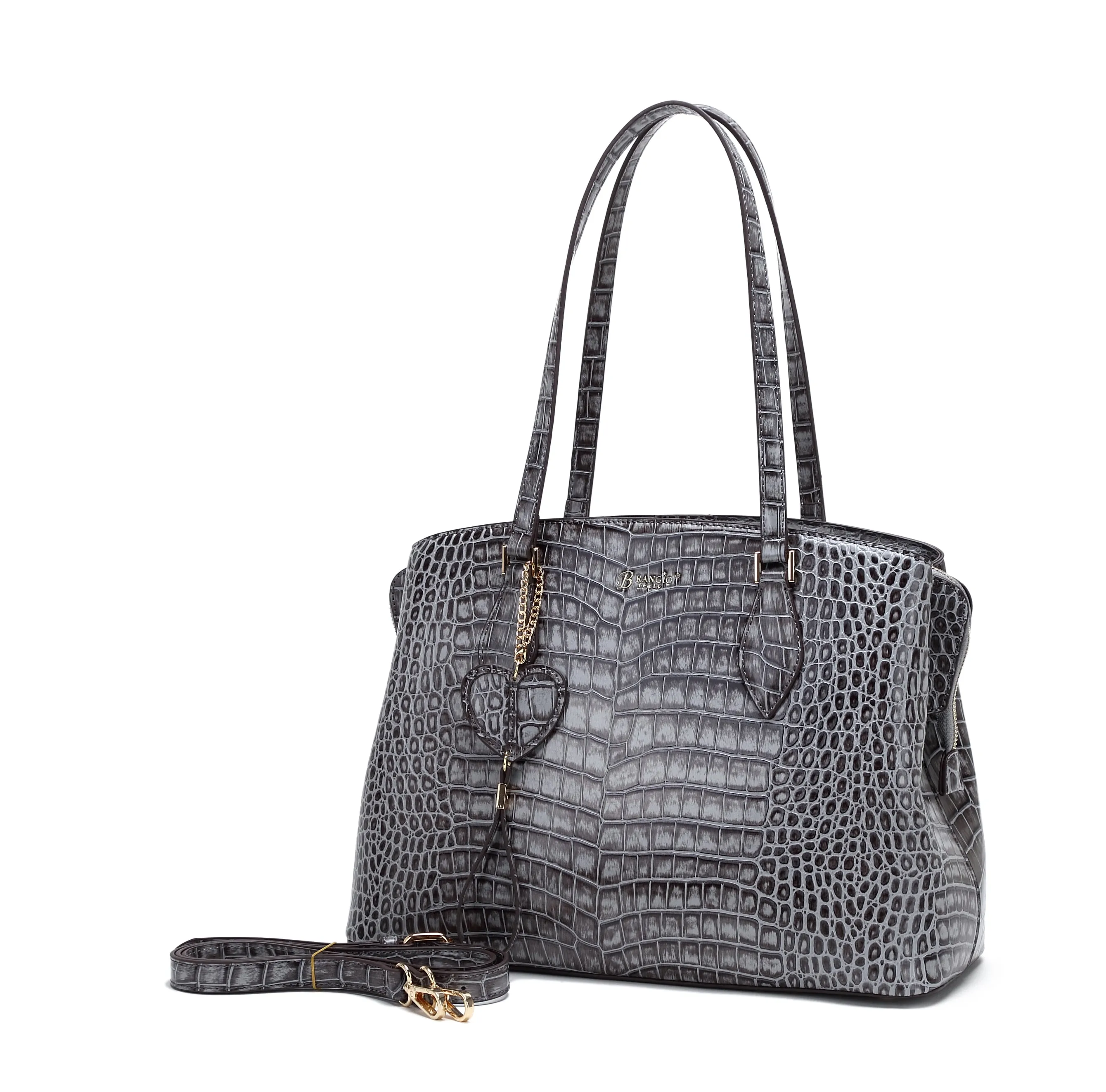 Brangio Luxe Croc-Embossed Tote Bag Compact Organizer Canvas texture