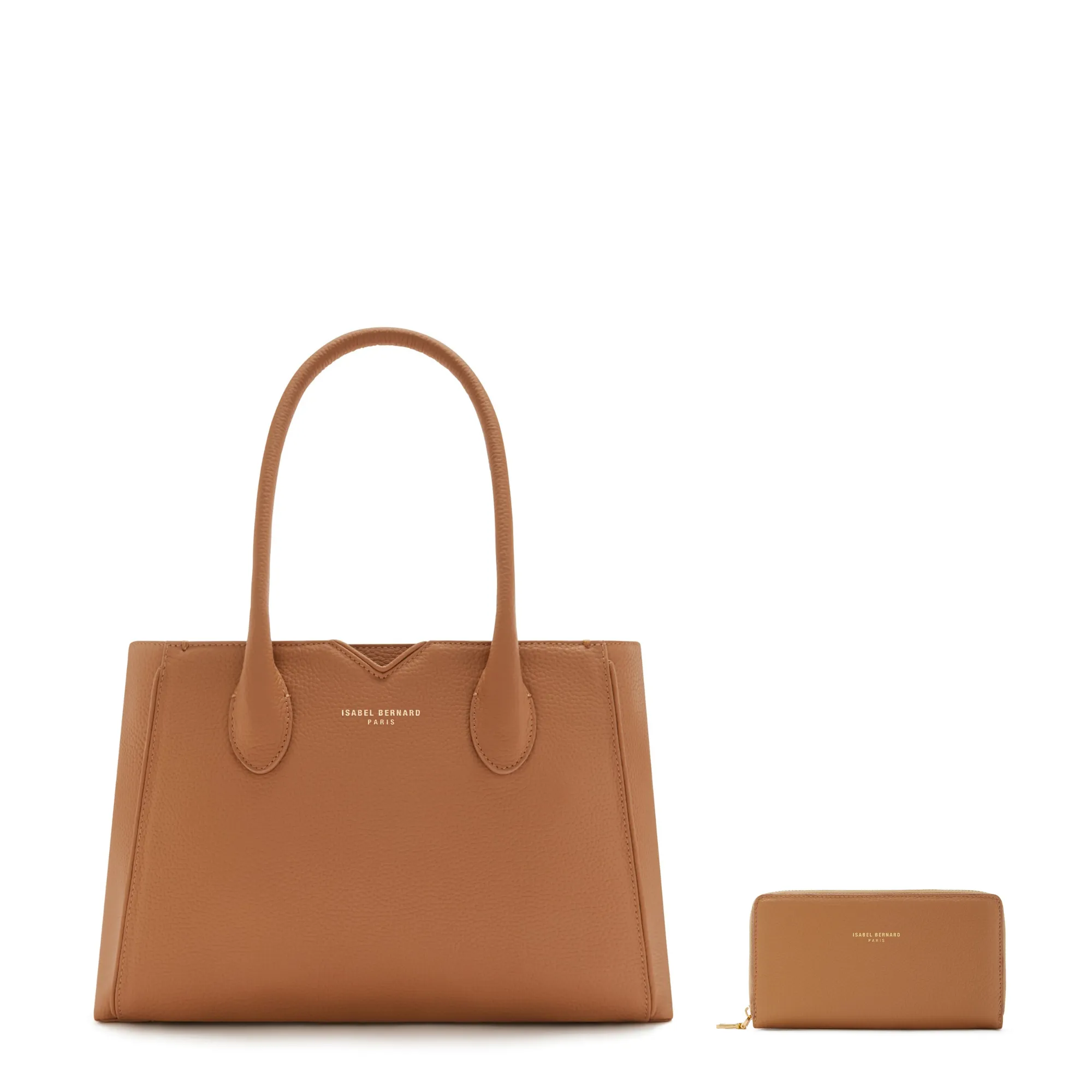 Elegant Functionality Soft-touch work tote Cadeau d'Isabel camel calfskin leather handbag and wallet set
