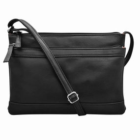 ILI New York Double Zip Haircalf Crossbody Bag Style 6028 Comfort Fit Compact Carry