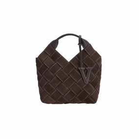 Espresso Suede Woven Basket Bag Versatile Modern Outfit