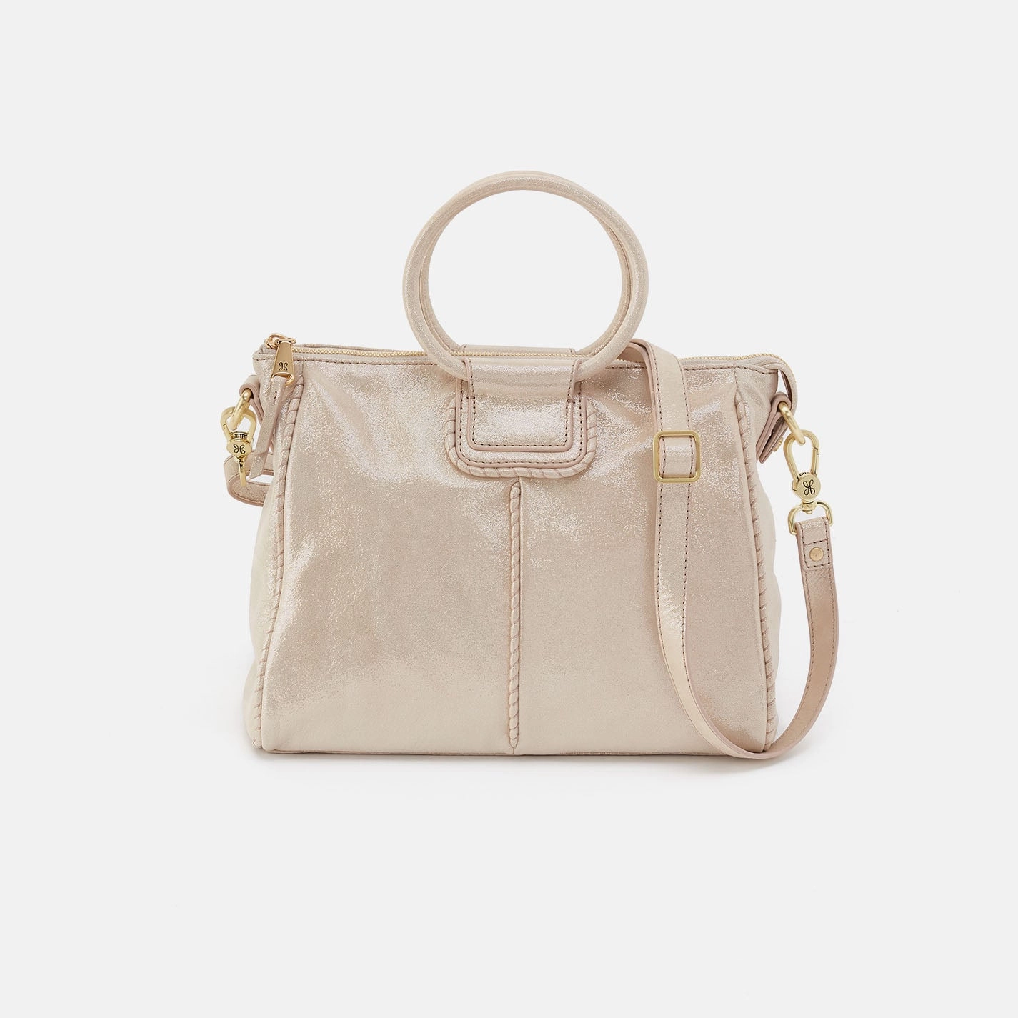 Sheila Medium Satchel In Metallic Leather - Sand Shimmer Modern Comfort