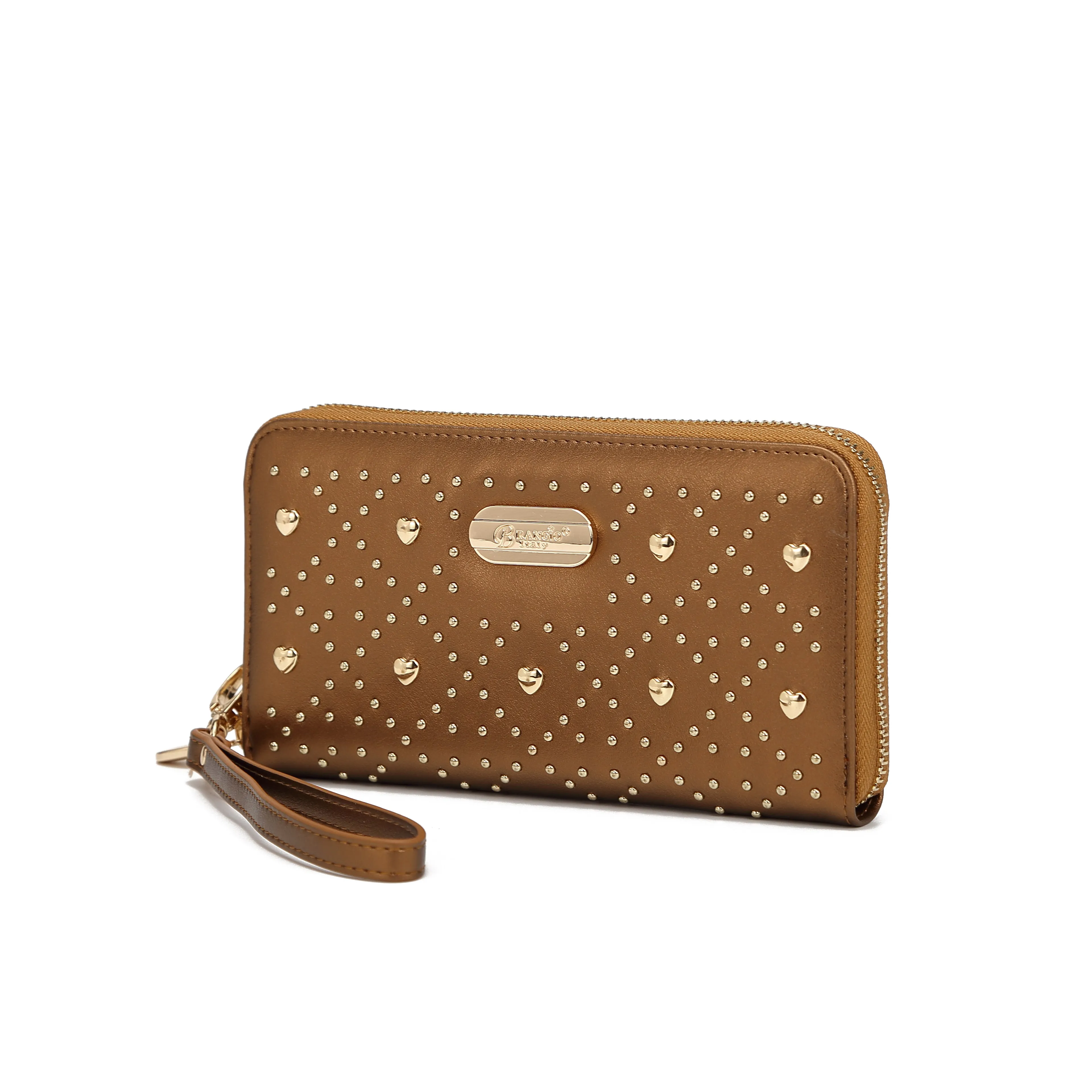 Compact Companion Contemporary Feel Brangio Glamorous Studded Wristlet Wallet