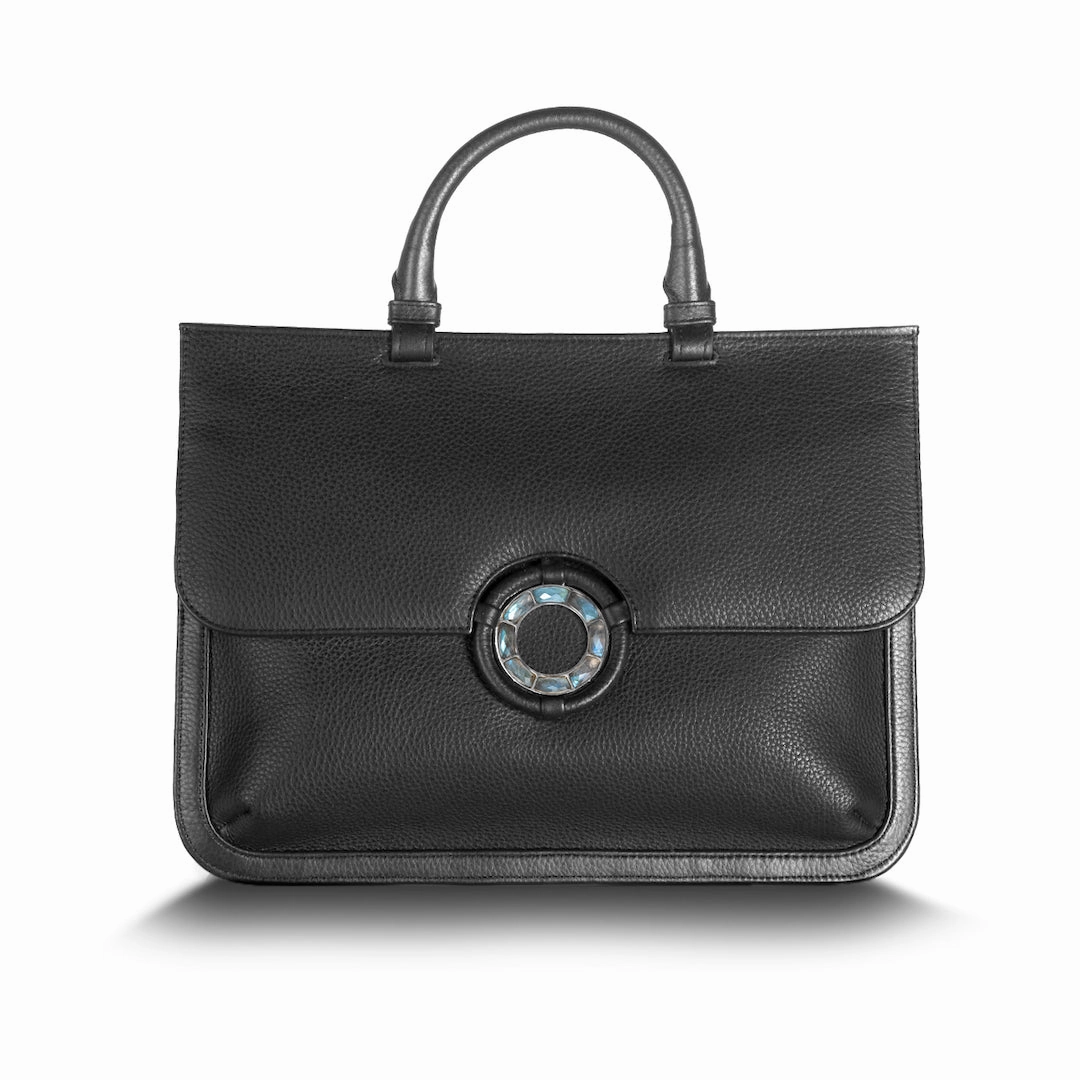 Work Routine Practical Choice Sydney Convertible Satchel - Black Leather, Labradorite Grommet