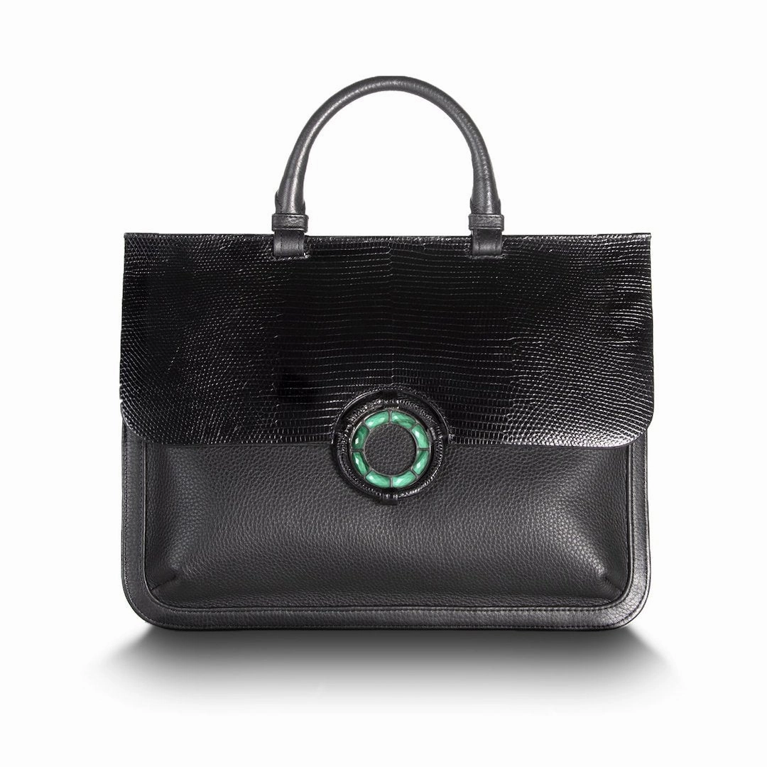 Urban Utility Fashion Travel Sydney Convertible Satchel - Black Lizard & Leather, Malachite Grommet