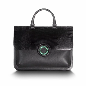 Urban Utility Fashion Travel Sydney Convertible Satchel - Black Lizard & Leather, Malachite Grommet