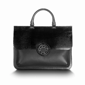 Daily Commute Sydney Convertible Satchel - Black Lizard & Leather, Onyx Grommet