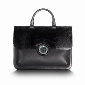 Sydney Convertible Satchel, Black Lizard & Leather, Labradorite Grommet Work Utility