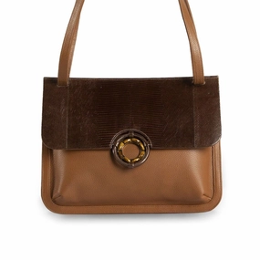 Sydney Saddle Bag - Cognac Lizard & Leather, Tiger Eye Grommet Urban practicality