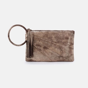 Sheila Soft Ring Clutch in Metallic Leather - Cocoa Platinum Glam Detail Chic Accent