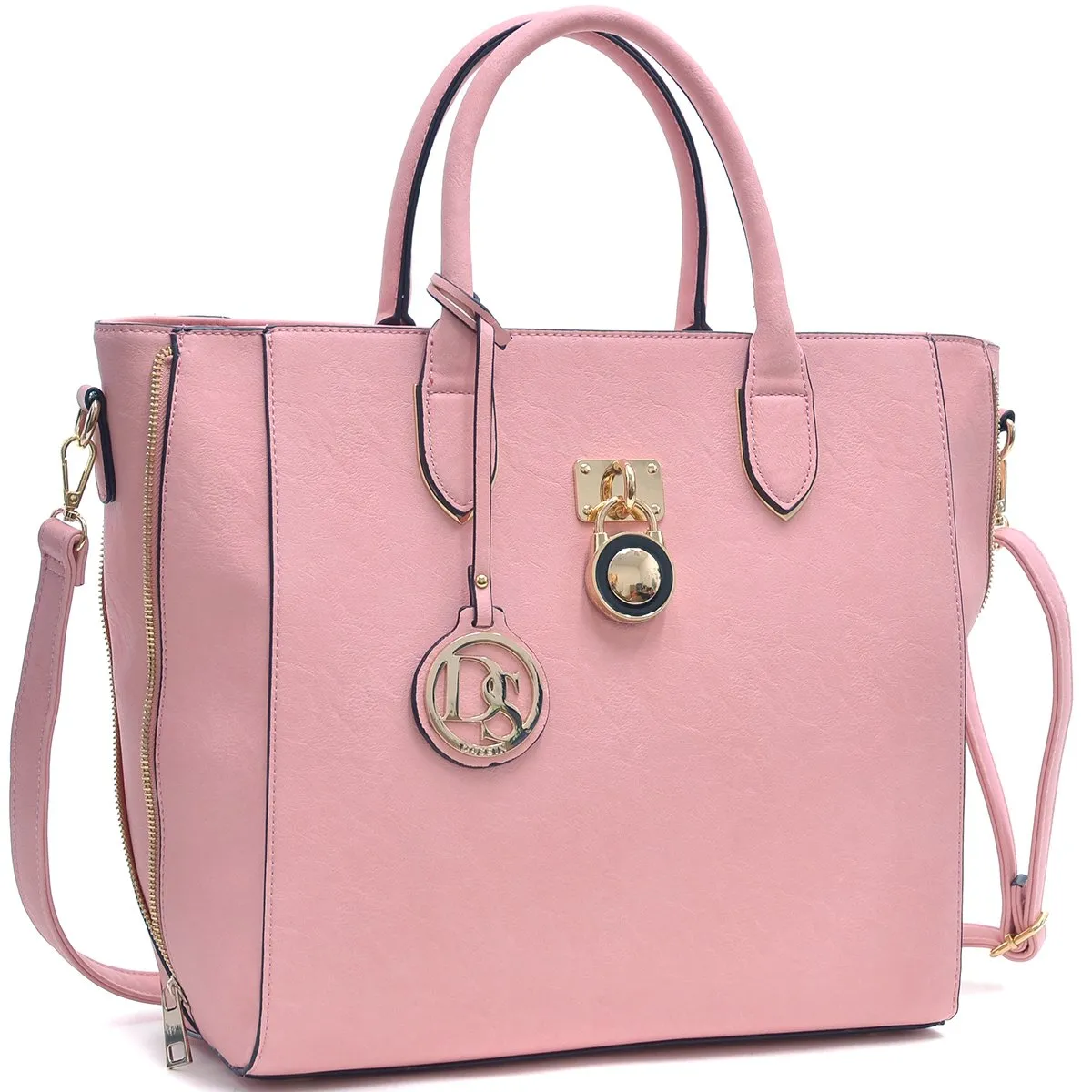 Solid-Color Emblem Tote Handbag Smart Elegance Balanced Geometry