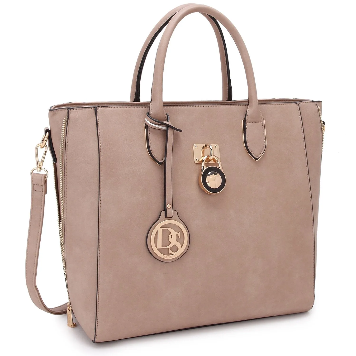 Functional Piece Refined Touch Solid-Color Emblem Tote Handbag