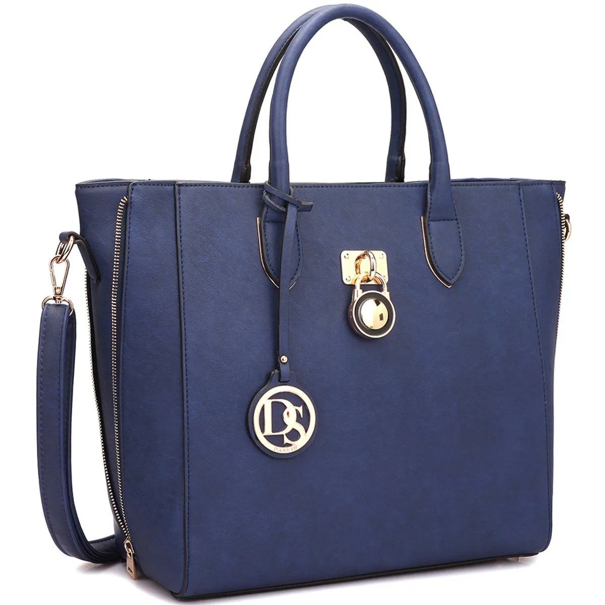 Luxury Element Refined Outfit Solid-Color Emblem Tote Handbag
