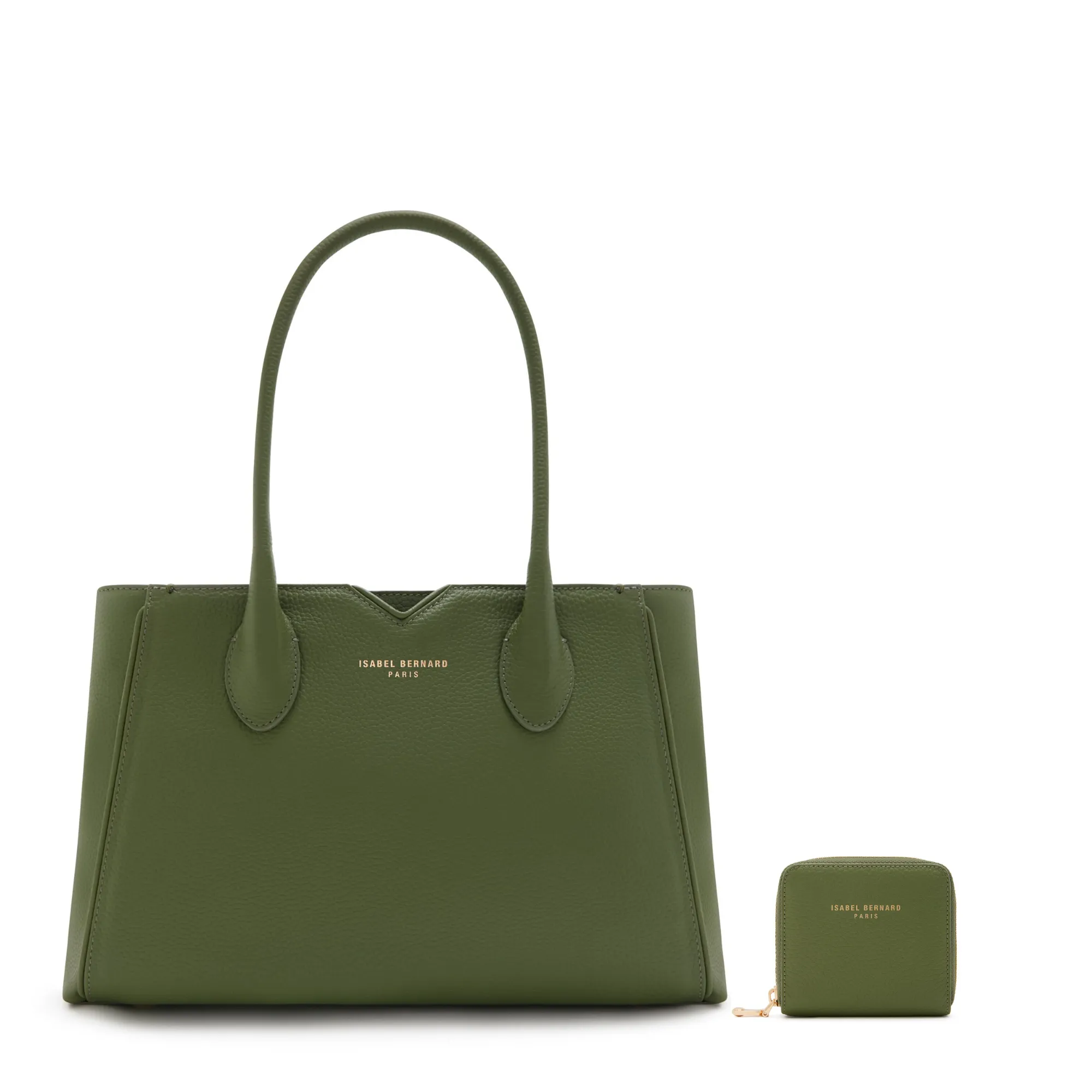 Cadeau d'Isabel green calfskin leather handbag and wallet set Contemporary Feel Timeless Construction