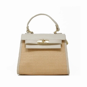 Stylish Carry TRAPEZOID RAFFIA LEATHER BAG WITH SINGLE TOP HANDLE