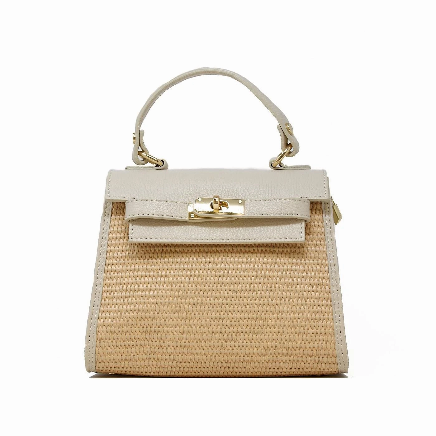 Stylish Carry TRAPEZOID RAFFIA LEATHER BAG WITH SINGLE TOP HANDLE