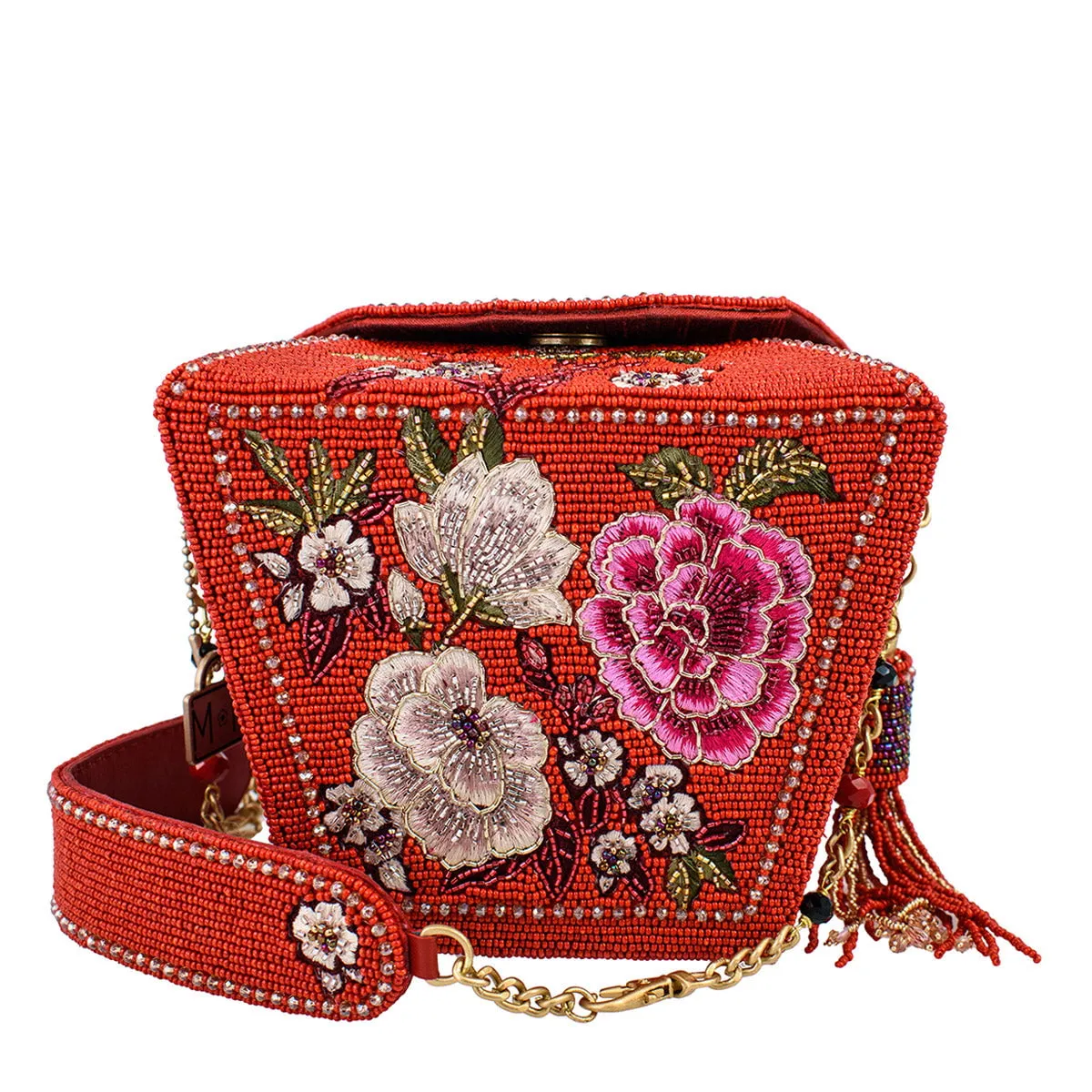 Multi Pocket Compact Companion Scarlet Bloom Top Handle Handbag