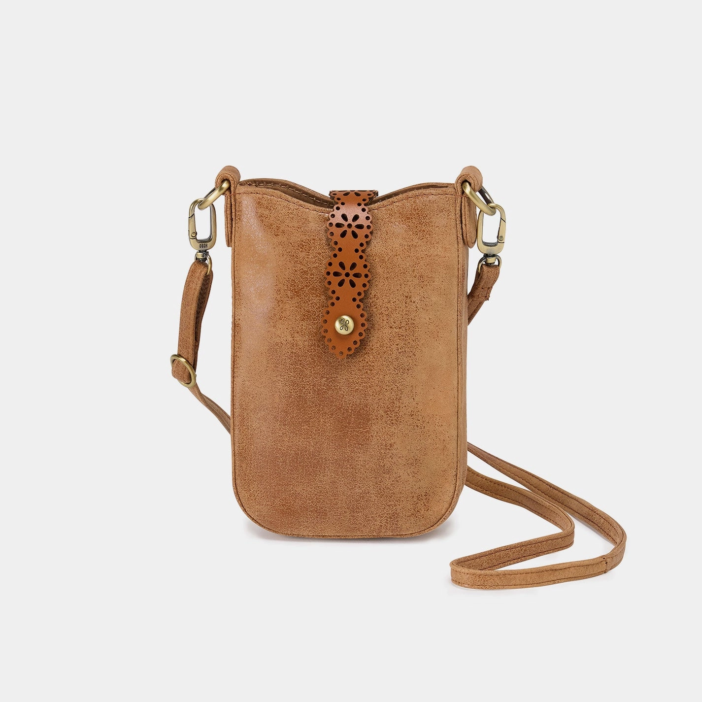 Minimalist Style Tabby Phone Crossbody In Buffed Leather - Whiskey