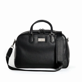 Newport Travel Satchel Bag - Black Leather Weekender Travel Organizer