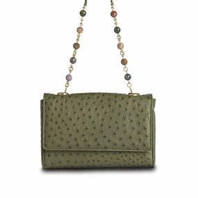 Elegant Function Chain & Jewel Shoulder Bag - Olive, Jasper Handle