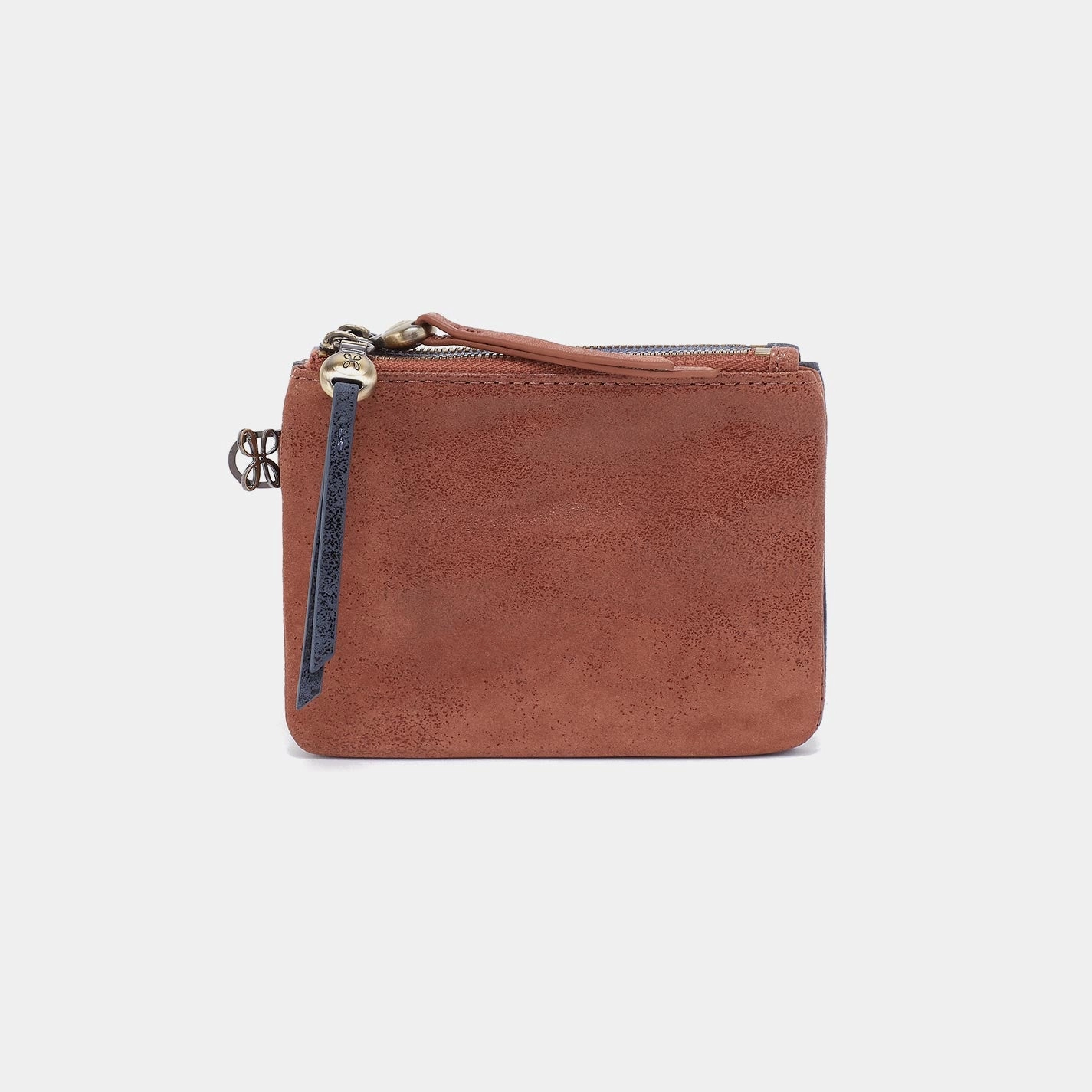 Smart Texture Double Zip Coin Pouch in Buffed Leather - Burnished Saddle