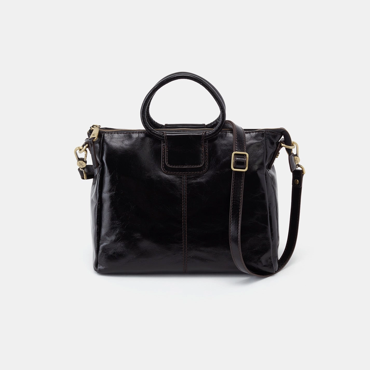 Lightweight Feel Sheila Medium Satchel in Polished Leather - Black