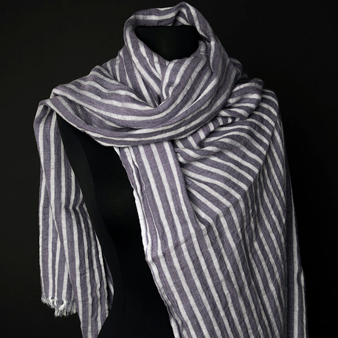 Scarf, Indigo & Light Grey Stripes, Pure Linen Compact Durability