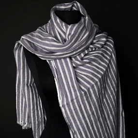 Scarf, Indigo & Light Grey Stripes, Pure Linen Compact Durability