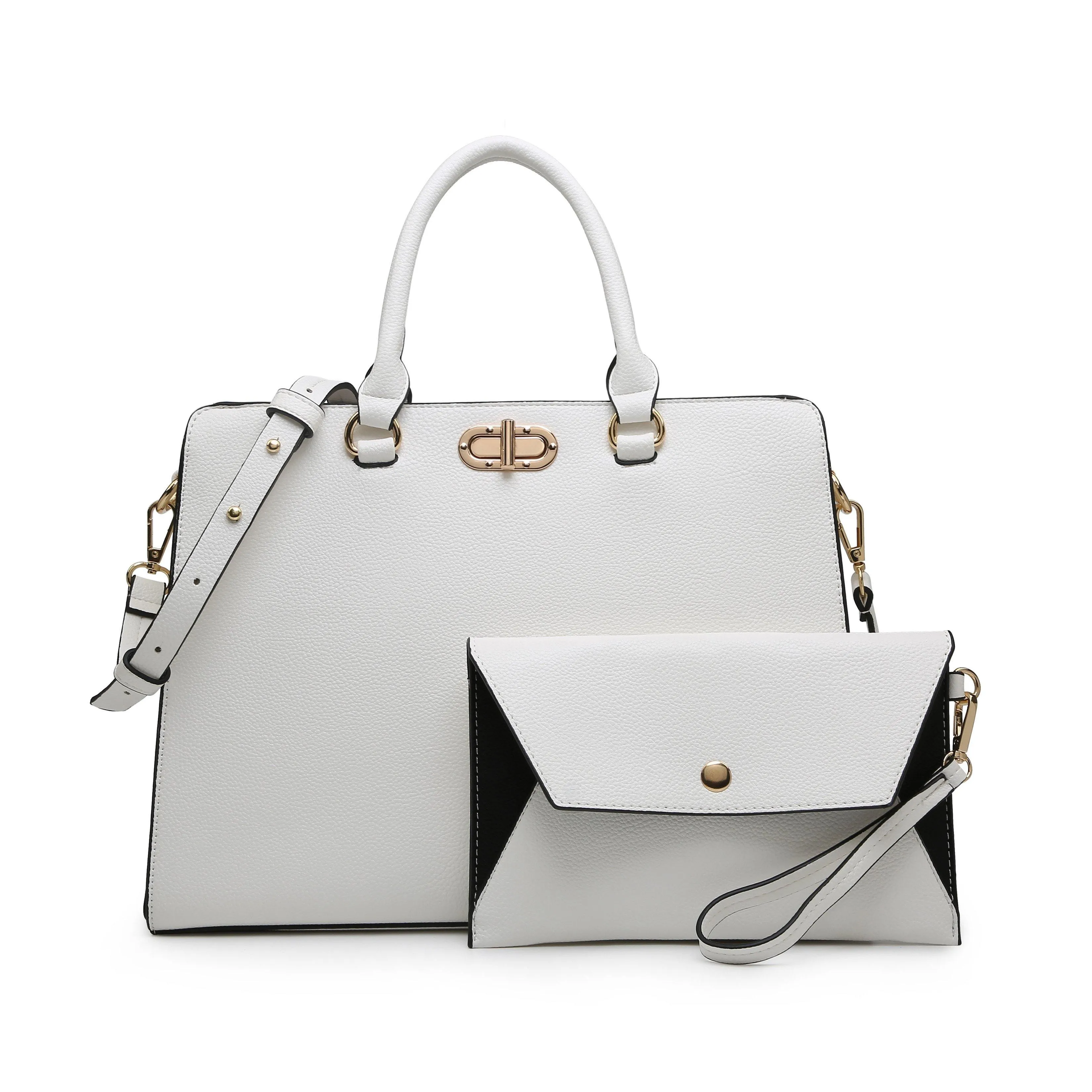 Structured Shape Twist Lock Handbag with Matching Wristlet