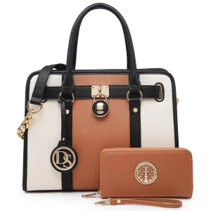Two Tone Satchel Top Handle Bags Work Tote with Matching Wallet l Dasein Eco Friendly Urban Everyday