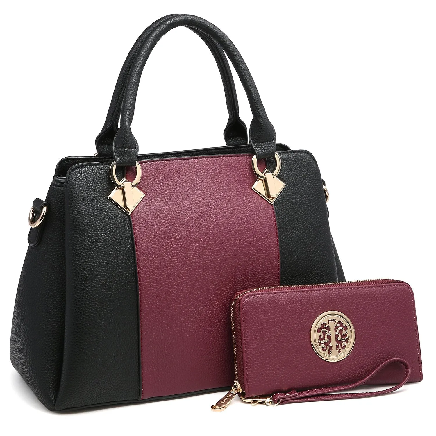 Two-Tone Satchel with Matching Wallet Street Trend Vacation Travel