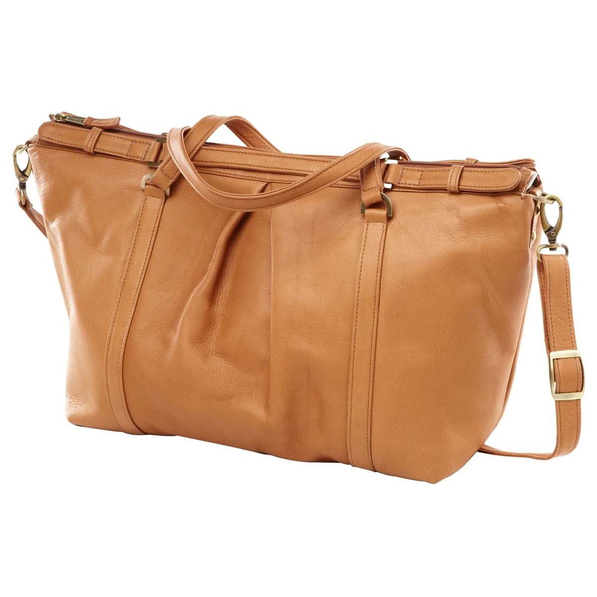 Leather Pleated Ziptop Shoulder Bag Stylish Detail