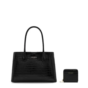 Fashion Spirit Chic carryall Cadeau d'Isabel croco black calfskin leather handbag and wallet set