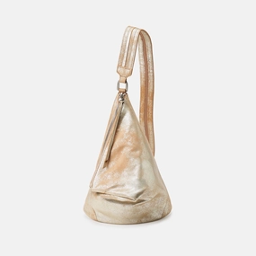 Street Look Weekend Trip Sway Small Sling In Metallic Leather - Saddle Stardust