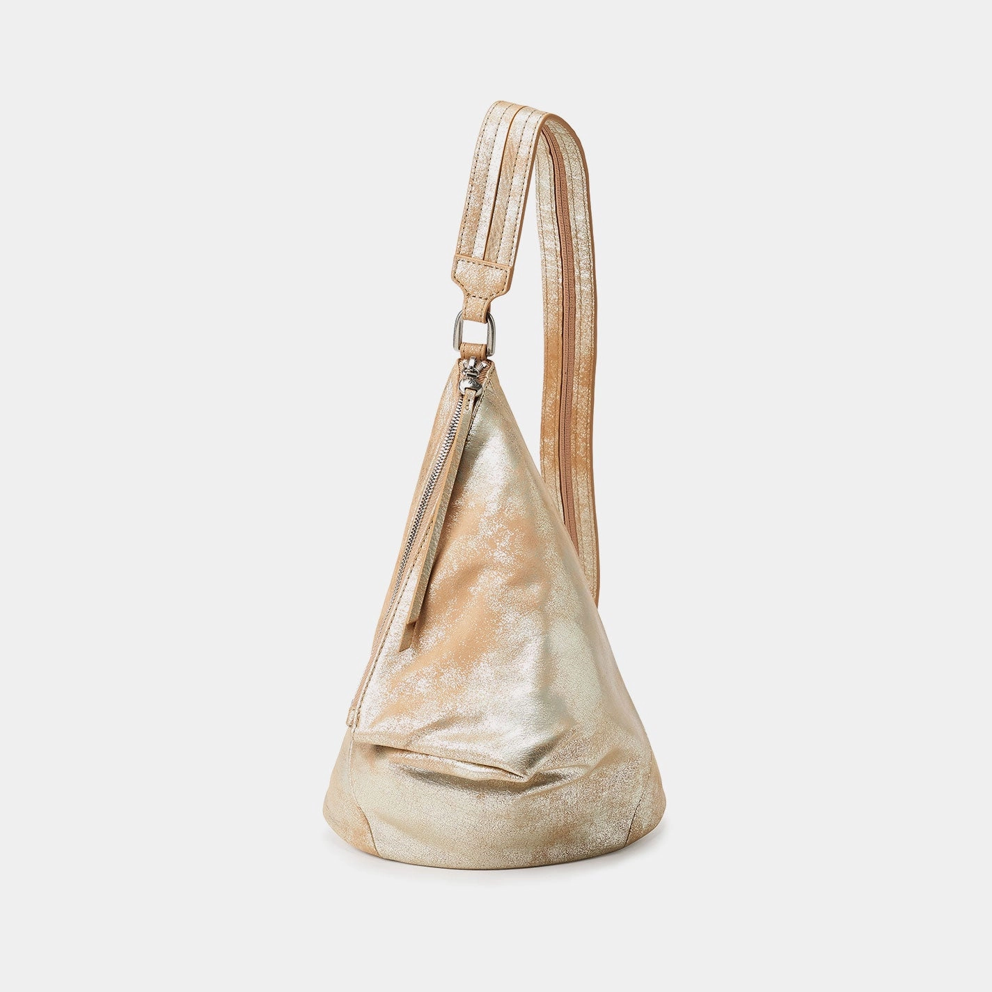 Street Look Weekend Trip Sway Small Sling In Metallic Leather - Saddle Stardust