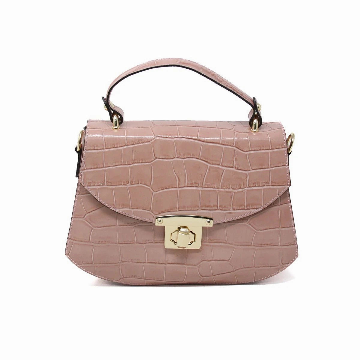 Flexible Carry Croc-Embossed Leather Handbag