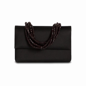 Work Travel Necklace Handbag - Black Silk with Garnet Handle