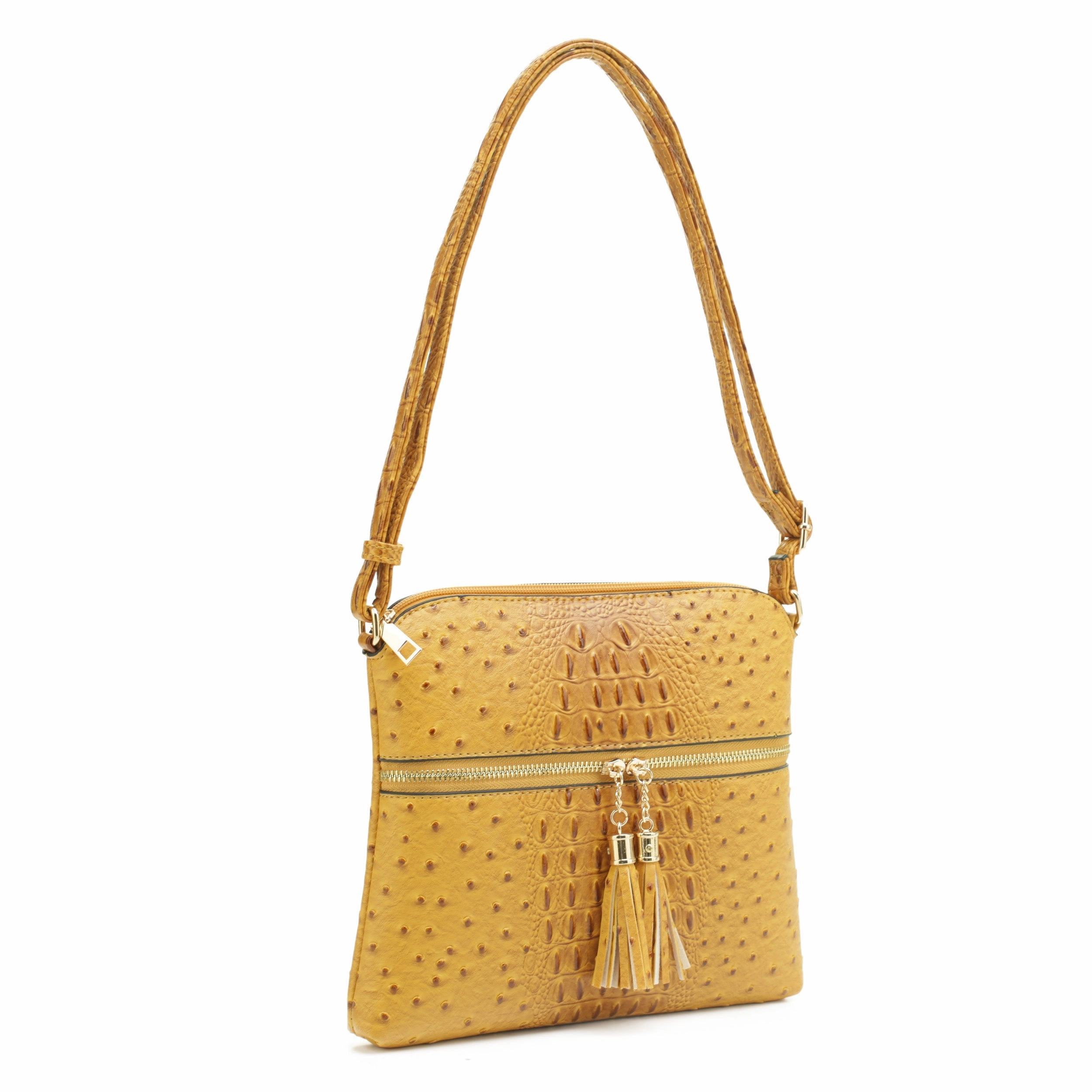 Versatile Function Millie Ostrich Embossed Slim Crossbody