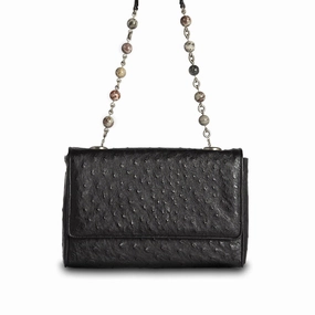 Chain & Jewel Shoulder Bag - Black, Jasper Handle Compact Journey Sleek Design