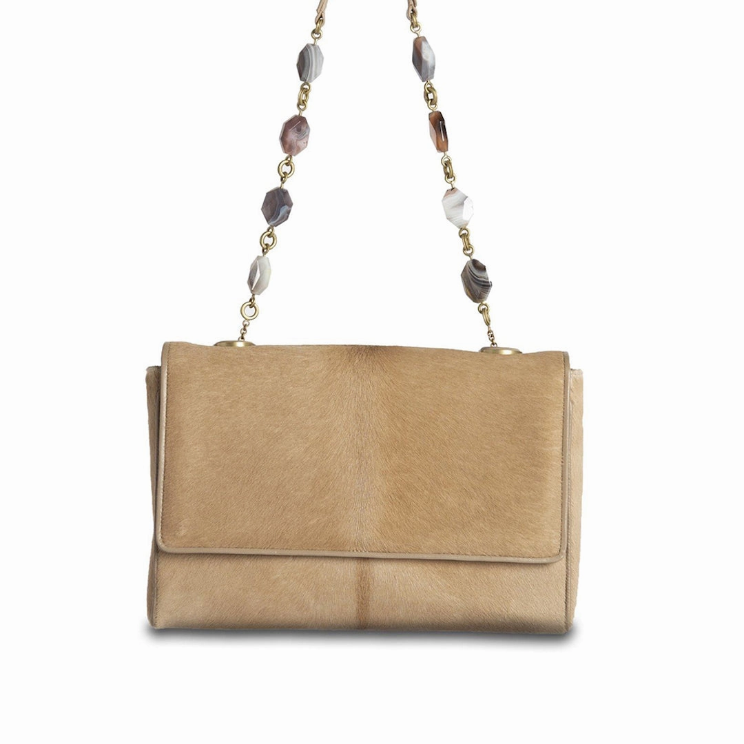 Chain & Jewel Shoulder Bag - Tan Haircalf, Agate Casual Gear Portable Organizer
