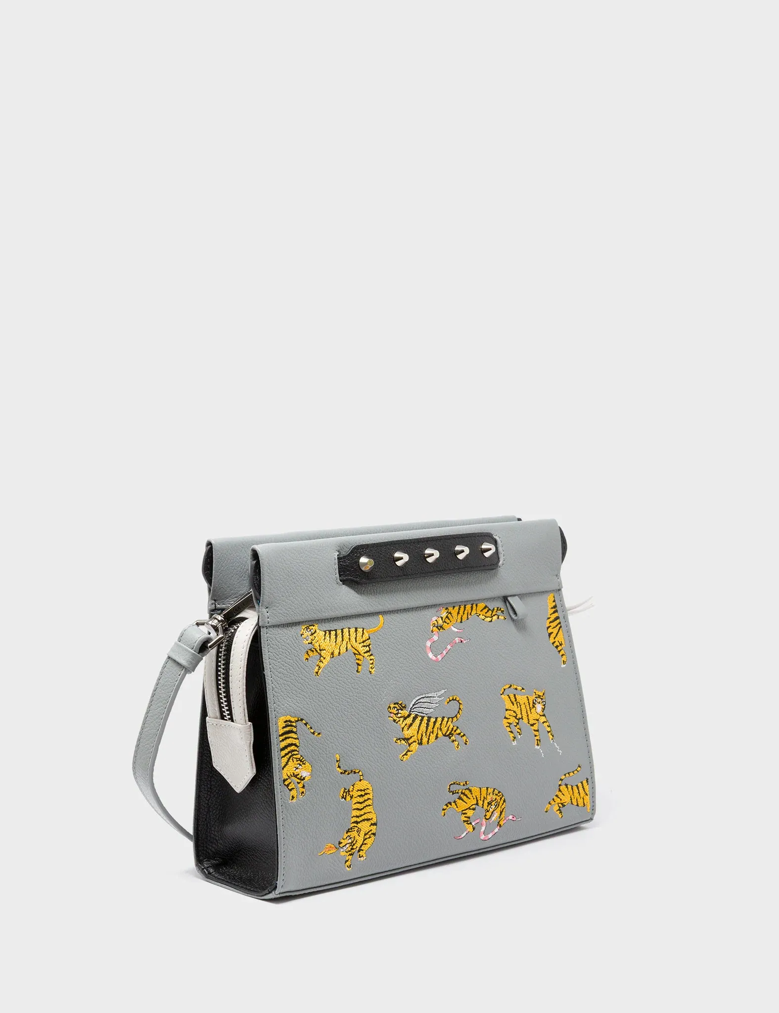 Vali Crossbody Small Gray Leather Bag - Tiger Rumble Embroidery Essential Carry Functional Everyday Gear