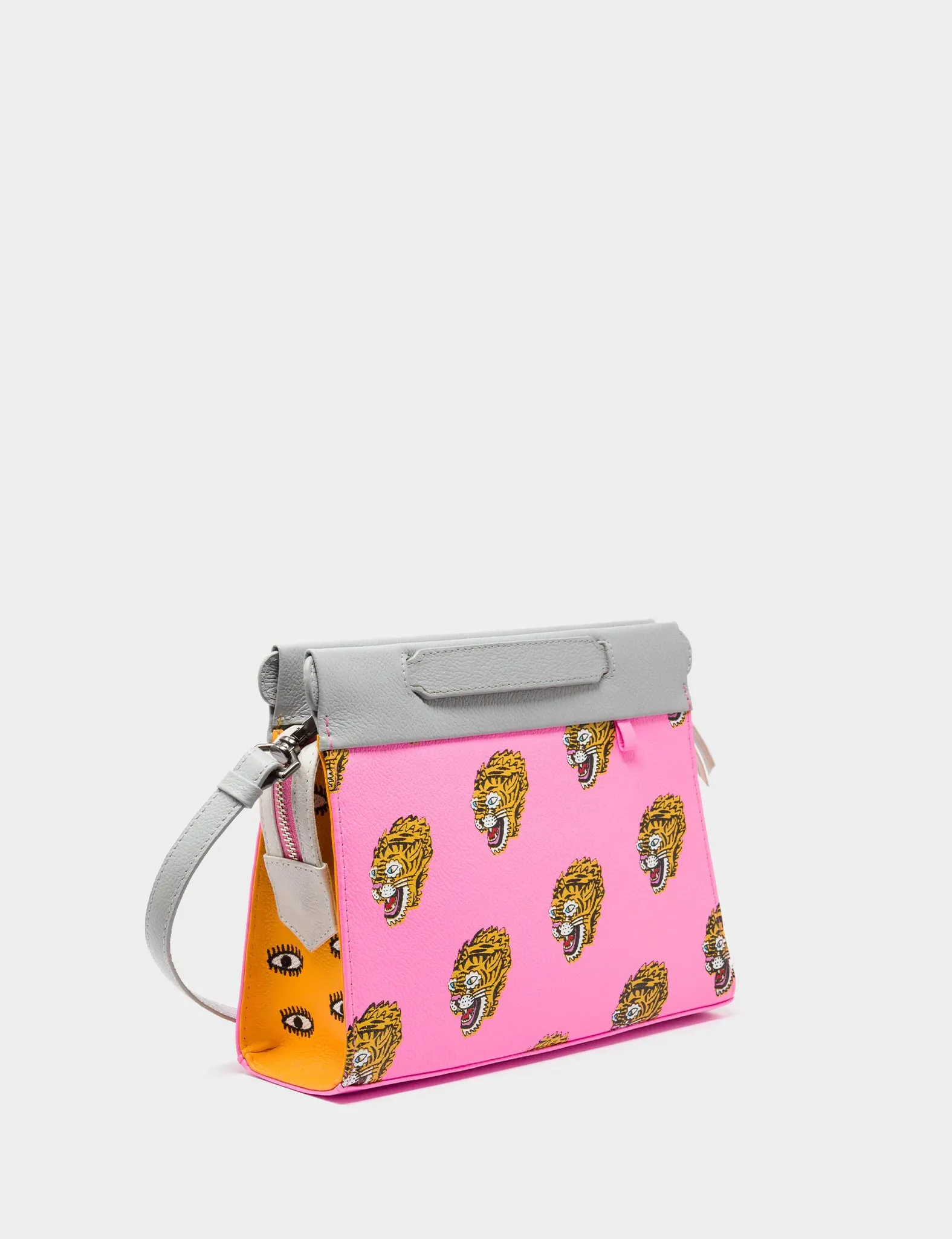 Functional Aesthetic Vali Small Crossbody Bubblegum Pink Leather Bag - Blazing Tiger Design