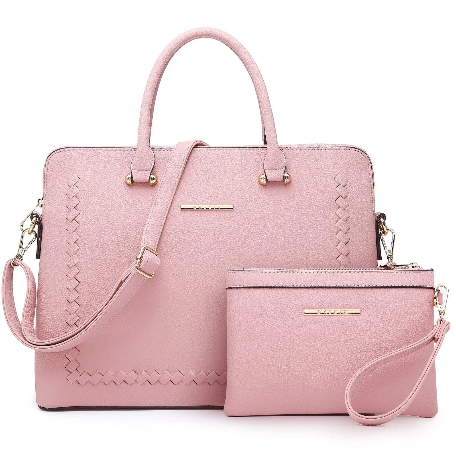 Women Slim Purse Vegan Leather Work Bag Tote with Matching Clutch Dasein Elegant Line Casual Ready