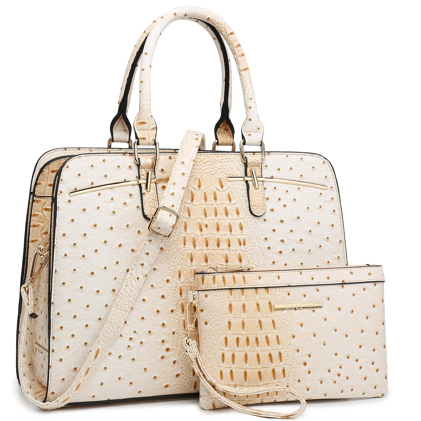 Effortless Style Fashion Embossed Pattern Two Tone Handbag with Matching Wallet l Dasein