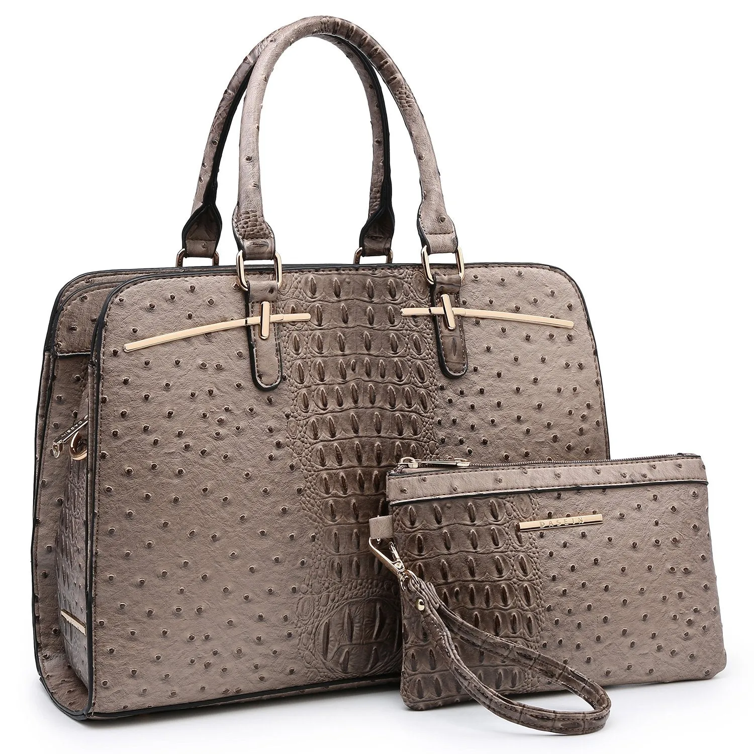 Fashion Embossed Pattern Two Tone Handbag with Matching Wallet l Dasein Soft Mood On Trend