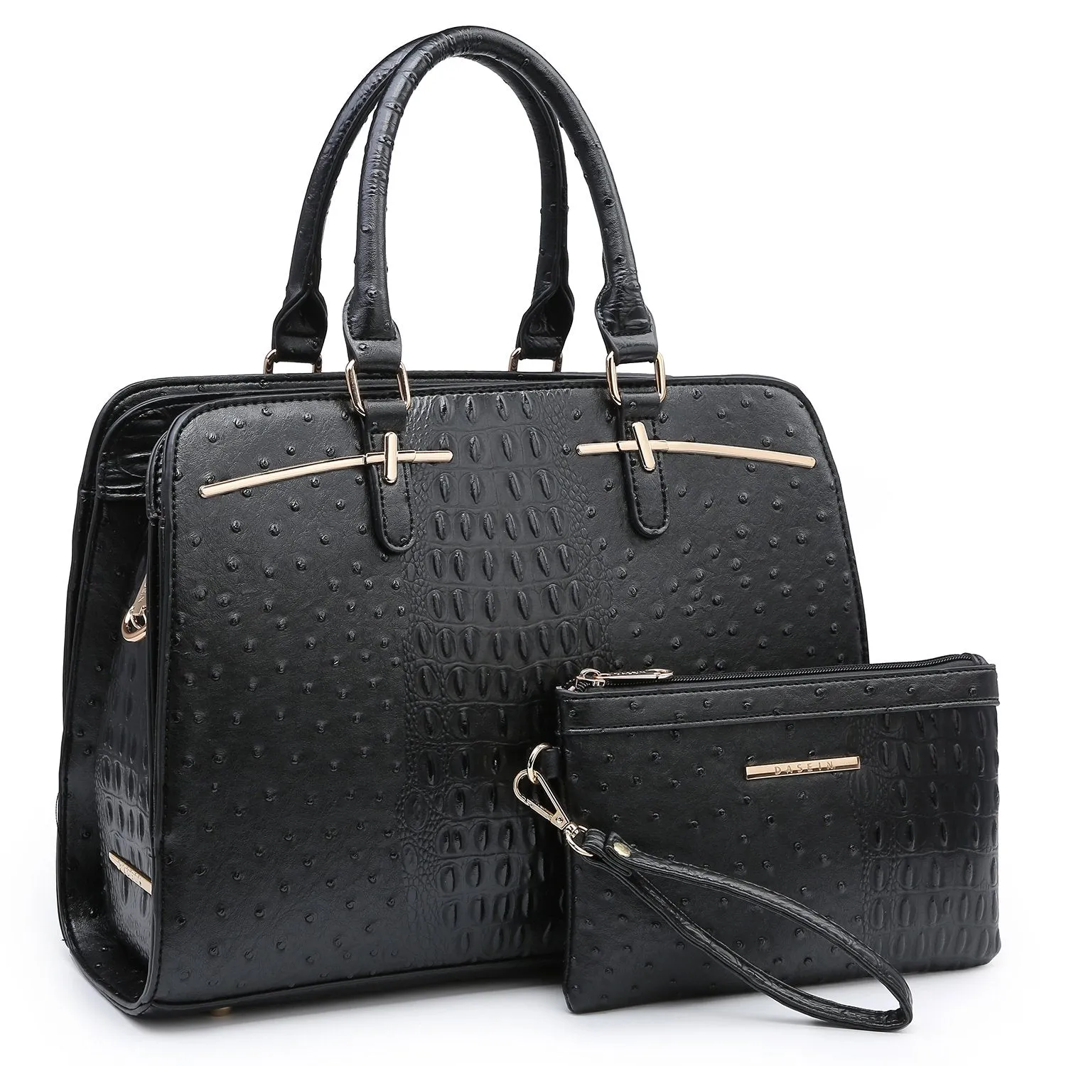 Premium travel bag Fashion Embossed Pattern Two Tone Handbag with Matching Wallet l Dasein