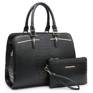 Premium travel bag Fashion Embossed Pattern Two Tone Handbag with Matching Wallet l Dasein