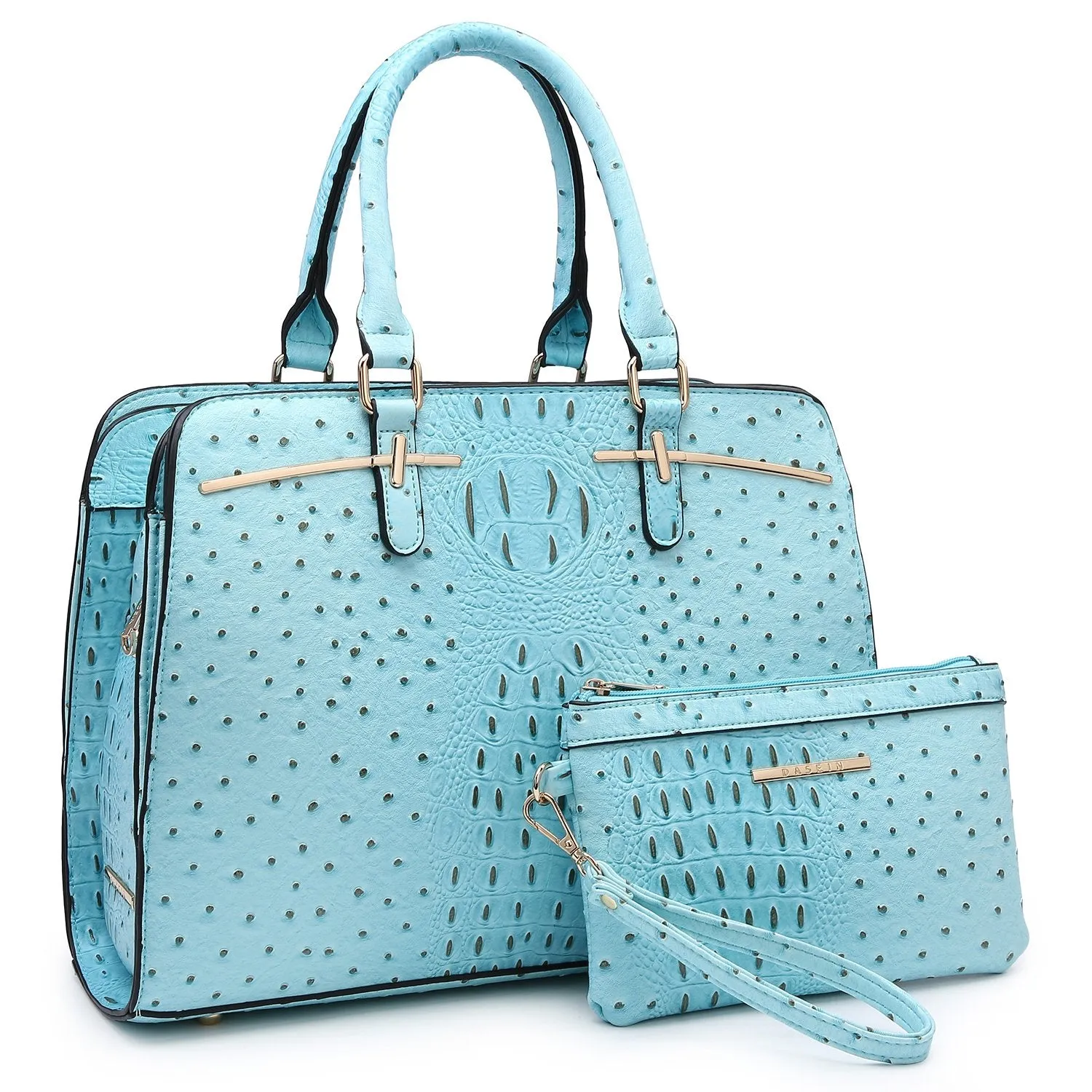 Fashion Embossed Pattern Two Tone Handbag with Matching Wallet l Dasein Refined Touch