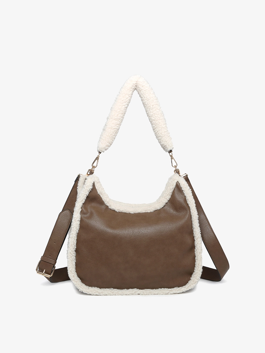 Reece Vegan Sherpa Trim Satchel Party Outfit