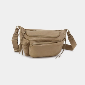 Functional Companion Quality Finish Via Belt Bag Sling In Metallic Leather - Burnished Sage